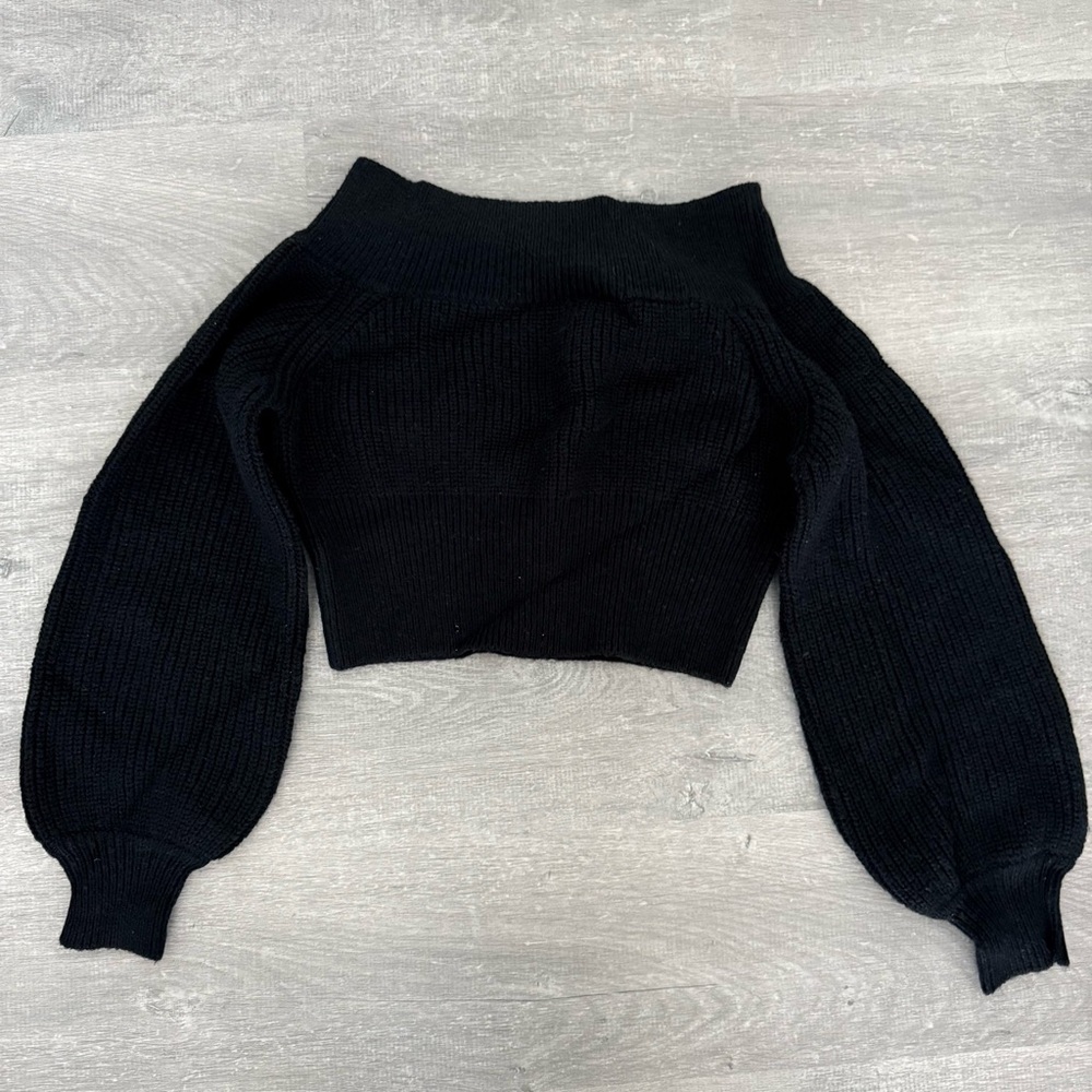 Off the Shoulder Black Knit Sweater